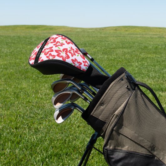 Rode Hibiscus, Rode bloemen, Jouw naam Golfheadcover (Insitu)