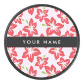 Rode Hibiscus, Rode bloemen, Jouw naam Hockey Puck (Voorkant)