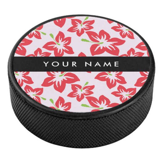 Rode Hibiscus, Rode bloemen, Jouw naam Hockey Puck (3/4)