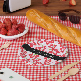 Rode Hibiscus, Rode bloemen, Jouw naam Papieren Bordje