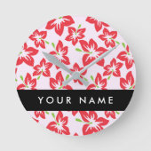 Rode Hibiscus, Rode bloemen, Jouw naam Ronde Klok (Voorkant)