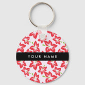 Rode Hibiscus, Rode bloemen, Jouw naam Sleutelhanger (Achterkant)