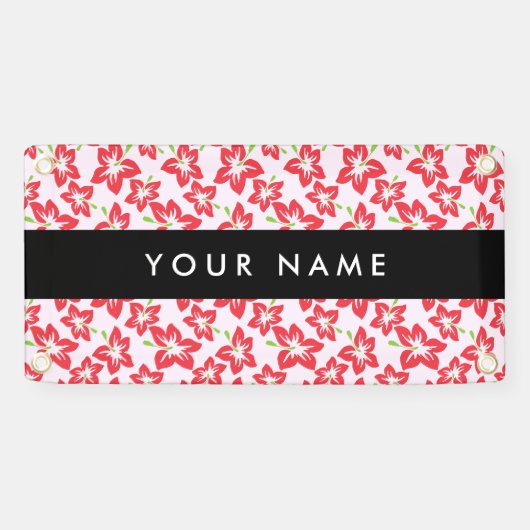 Rode Hibiscus, Rode bloemen, Jouw naam Spandoek (Horizontaal)