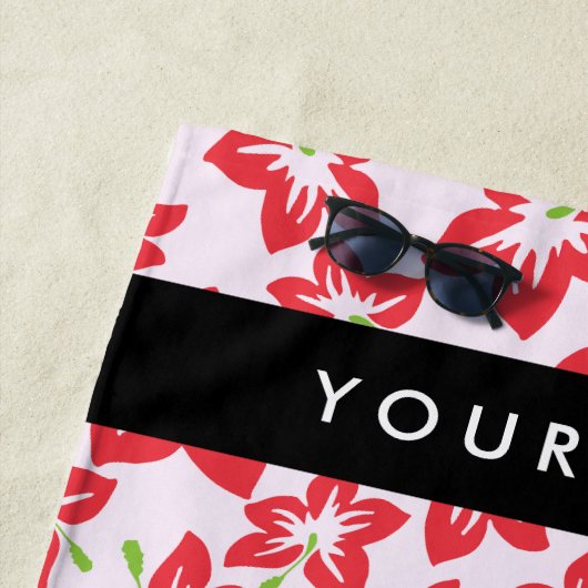 Rode Hibiscus, Rode bloemen, Jouw naam Strandlaken (In situ)