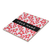 Rode Hibiscus, Rode bloemen, Jouw naam Tegeltje (Zijkant)