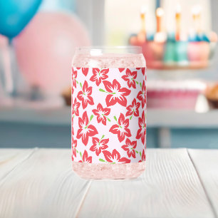 Rode hibiscus, rode bloemen, patroon van bloemen blikvorm glas