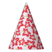 Rode hibiscus, rode bloemen, patroon van bloemen feesthoedjes (Links)