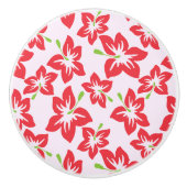 Rode hibiscus, rode bloemen, patroon van bloemen keramische knop (Voorkant)