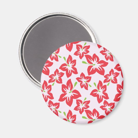 Rode hibiscus, rode bloemen, patroon van bloemen magneet (Voorkant / Achterkant)