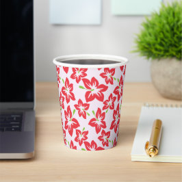 Rode hibiscus, rode bloemen, patroon van bloemen papieren bekers