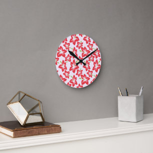 Rode hibiscus, rode bloemen, patroon van bloemen ronde klok