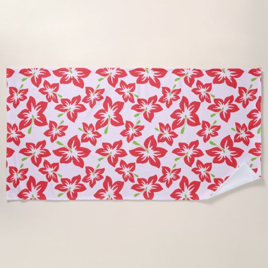 Rode hibiscus, rode bloemen, patroon van bloemen strandlaken (Voorkant)