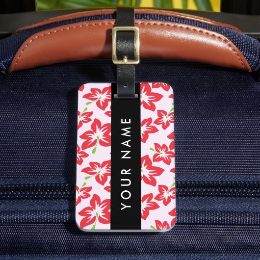 Rode Hibiscus, Rode Bloemen, Uw Naam Bagagelabel (Voorkant Insitu 2)