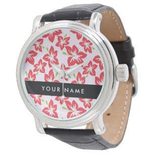 Rode Hibiscus, Rode Bloemen, Uw Naam Horloge