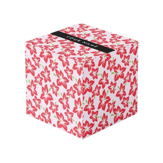 Rode Hibiscus, Rode Bloemen, Uw Naam Kubus (Voorkant hoekig)