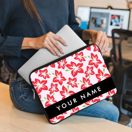 Rode Hibiscus, Rode Bloemen, Uw Naam Laptop Sleeve