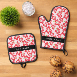 Rode Hibiscus, Rode Bloemen, Uw Naam Ovenwant & Pannenlap Set