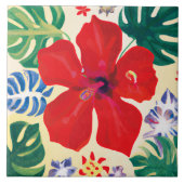 Rode hibiscus tegeltje (Voorkant)