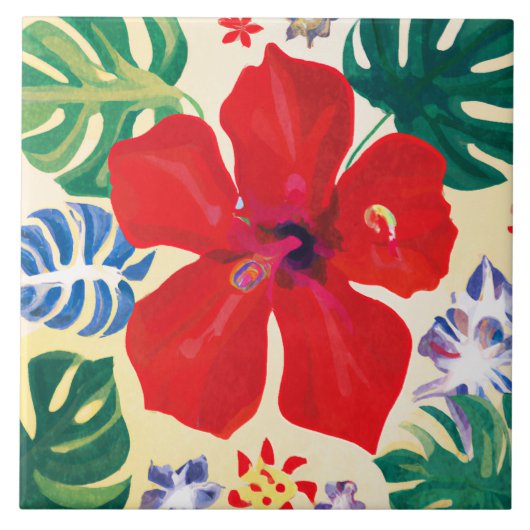 Rode hibiscus tegeltje (Voorkant)
