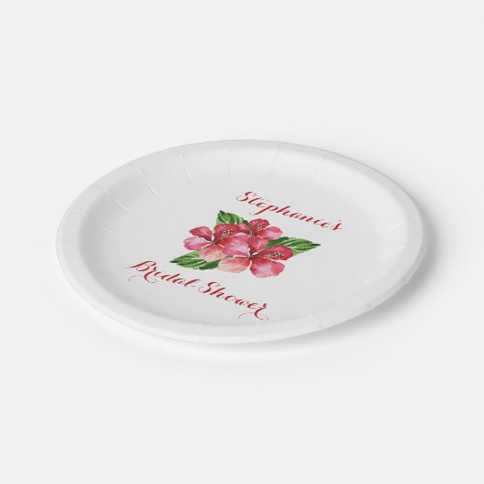 Rode Hibiscus Tropisch Vrijgezellenfeest Gepersona Papieren Bordje (Gekanteld)