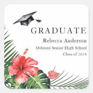 Rode Hibiscus Tropische Afstudeerronde Sticker