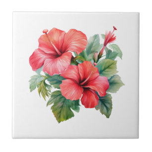 Rode Hibiscus Tropische Bloem Keuken Badkamer Tegeltje