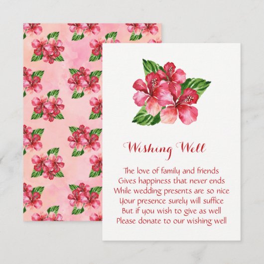 Rode Hibiscus Tropische Bruiloft Wishing Well Kaar Informatiekaartje (Voorkant / Achterkant)