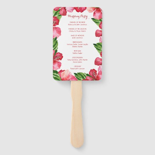 Rode Hibiscus Tropische Huwelijksceremonieprogramm Handwaaier (Achterkant)