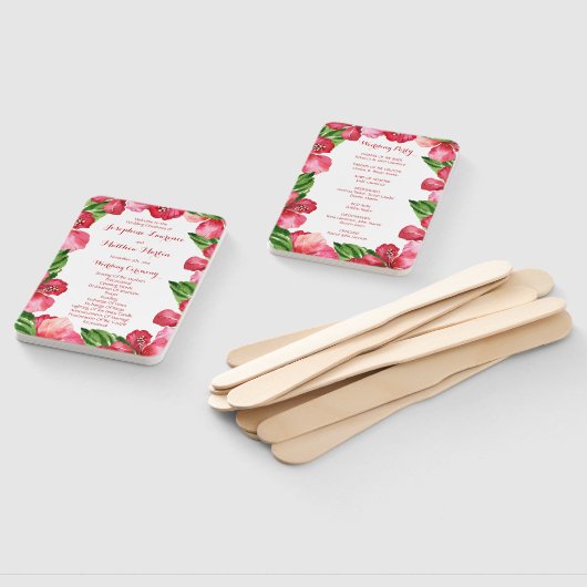 Rode Hibiscus Tropische Huwelijksceremonieprogramm Handwaaier (Niet-gemonteerd)