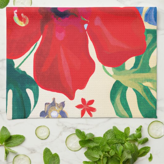rode hibiscus Tropische keukendoek Theedoek (Gevouwen)