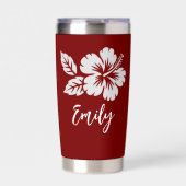 Rode Hibiscus Tropische Script Naam Ontwerp Geïsoleerde Drinkbeker (Voorkant)