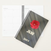 Rode Hibiscus Vet Modern Gestreept Smokey Grijs Planner (Display)