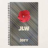 Rode Hibiscus Vet Modern Gestreept Smokey Grijs Planner (Voorkant)