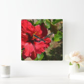 Rode Hibiscus Wandklok (Huis)