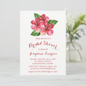 Rode Hibiscus Waterverf Bridal Shower Invitations Kaart (Staand voorkant)