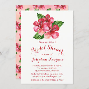 Rode Hibiscus Waterverf Bridal Shower Invitations Kaart