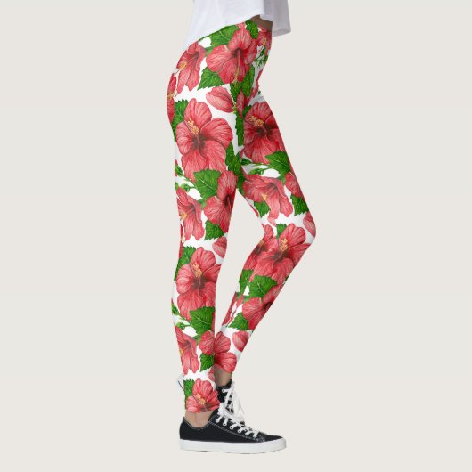 Rode hibiscus waterverf leggings (Rechts)