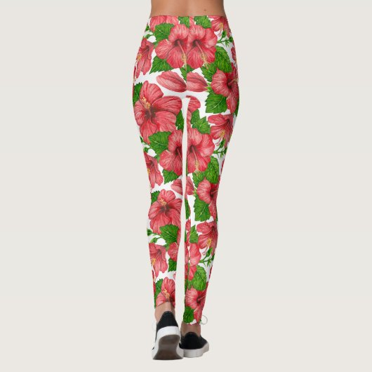 Rode hibiscus waterverf leggings (Achterkant)