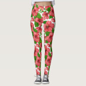 Rode hibiscus waterverf leggings (Voorkant)
