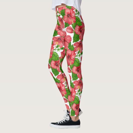 Rode hibiscus waterverf leggings (Links)