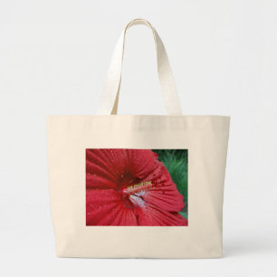 Rode Hibiscusbloem met regendruppels Foto Grote Tote Bag