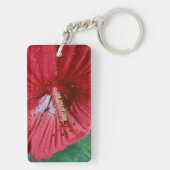 Rode Hibiscusbloem met regendruppels Foto Sleutelhanger (achterkant)