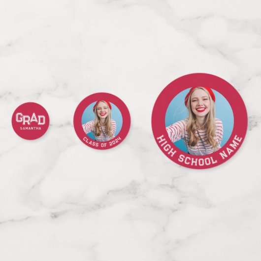 Rode High School Afstudeerder Custom Photo Afstude Confetti (Voorkanten)