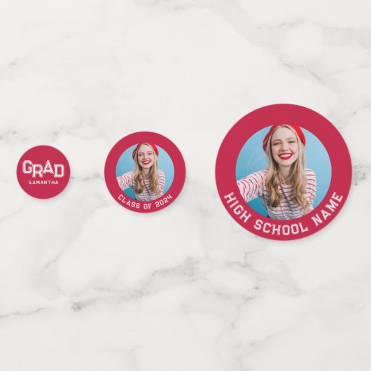 Rode High School Afstudeerder Custom Photo Afstude Confetti (Achterkanten)
