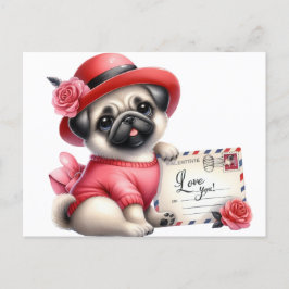 Rode Hoed Pug Briefkaart