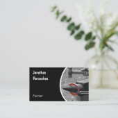 Rode hoefijzer gehammerd op een aambeeld visitekaartje (Staand voorkant)