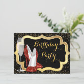 Rode Hoge Hak Schoen Verjaardagsfeest Kaart (Staand voorkant)