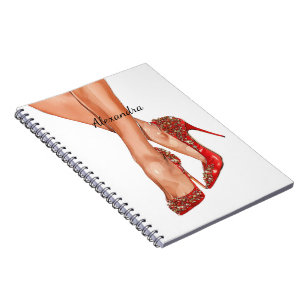Rode hoge hak schoenen benen notitieboek