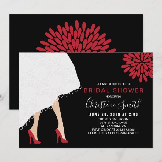 Rode Hoge Hak Schoenen Bruids Douche Uitnodiging (Voorkant / Achterkant)