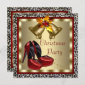Rode Hoge Hak Schoenen Leopard Kerstfeest Kaart (Voorkant / Achterkant)